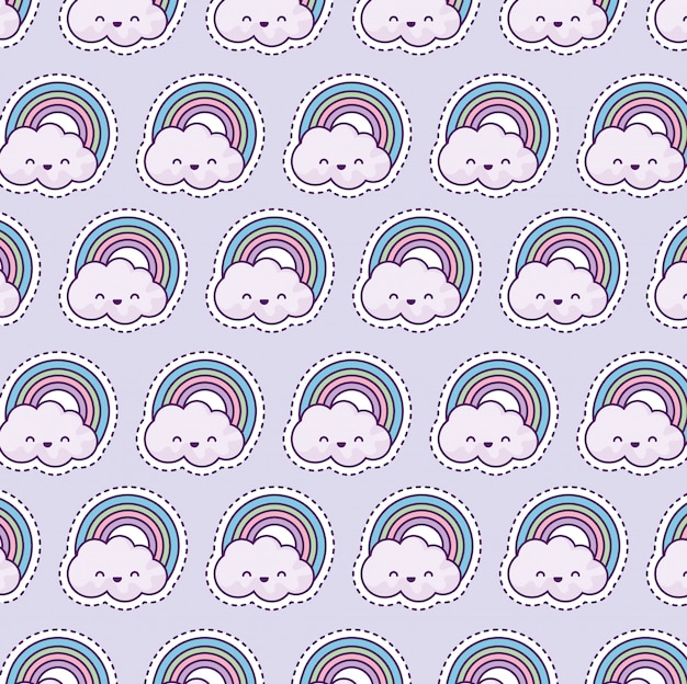 Pattern with rainbow and clouds