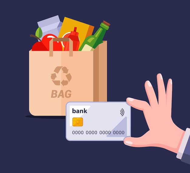 Payment by a plastic card for a package with products.