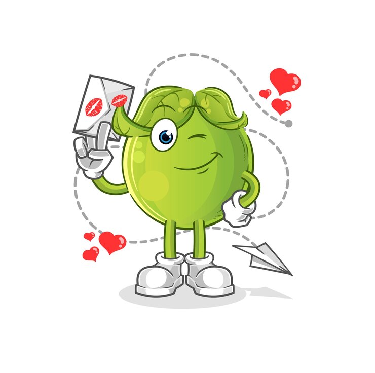 Vector pea hold love letter illustration. character vector