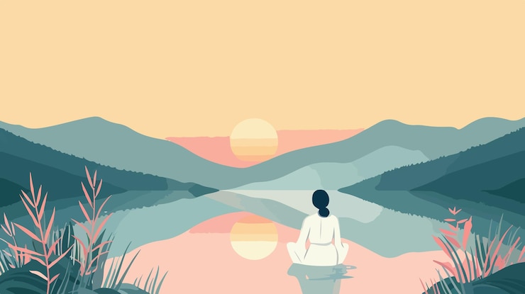 Vector peaceful sunset meditation
