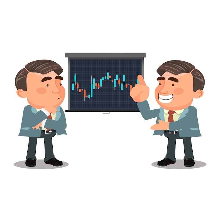 Vector pebisnis berbicara tentang pasar saham