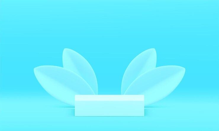 Vector pedestal squared spring leaves construction showroom for product promo presentation 3d vector