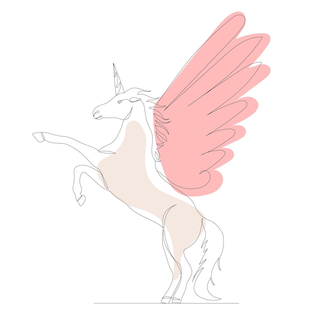 Pegasus drawing by one continuous line isolated vector