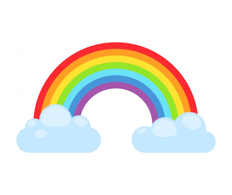 Vector pelangi dan awan terisolasi. pelangi awan tanda alam spektrum. pelangi kurva cuaca, simbol abstrak grafis.