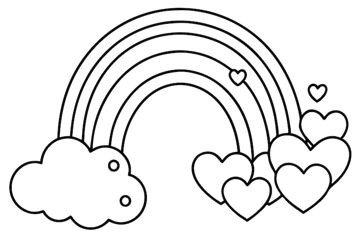 Vector pelangi dengan hati dan awan dengan latar belakang putih