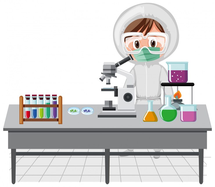 Vector pemandangan dengan ilmuwan yang bekerja di lab