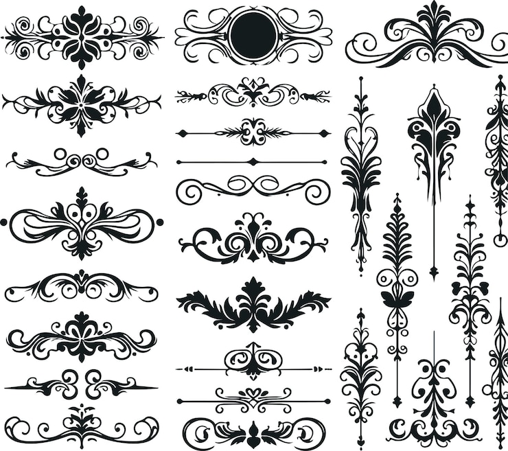 Vector pembatas bunga ornamental dan pemisah dekoratif yang digambar tangan di atas latar belakang putih solid