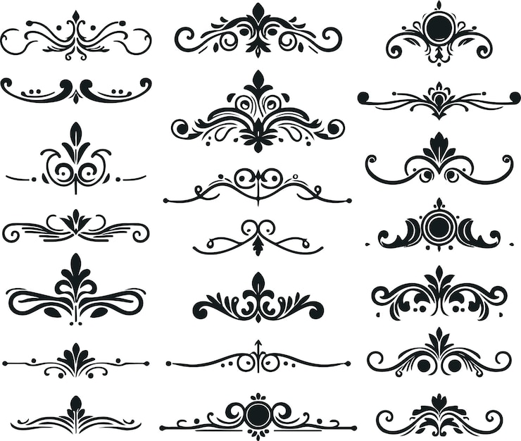 Vector pembatas bunga ornamental dan pemisah dekoratif yang digambar tangan di atas latar belakang putih solid