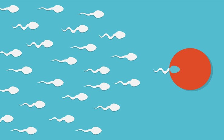 Pemimpin sel sperma Sel sperma aktif berenang ke sel telur Latar belakang sperma bergerak Ilustrasi vektor