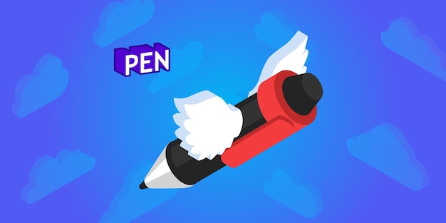 Pen isometric design icon Vector web illustration 3d colorful concept