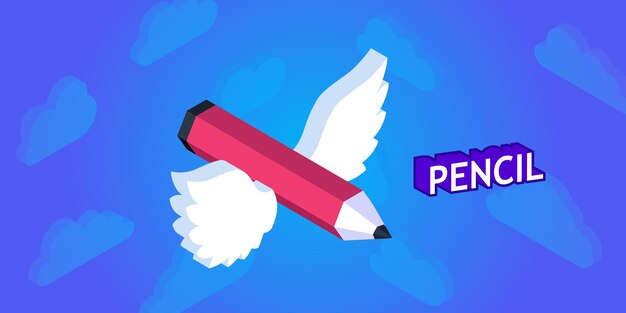 Pencil isometric design icon Vector web illustration 3d colorful concept