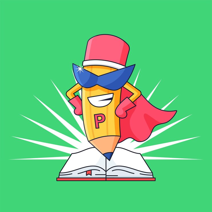 Vector pencil super hero mascot with opened book vector illustration for pre school spirit learning design