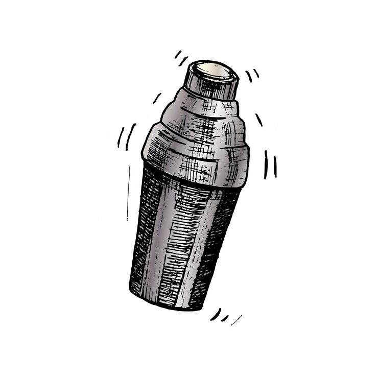 Pengocok koktail. Pengocok yang digambar tangan, terisolasi di latar belakang putih. Ilustrasi vektor.