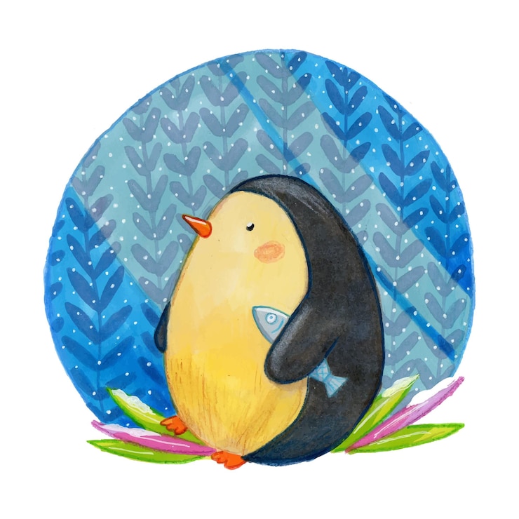 Vector penguin and the fish children book illustration