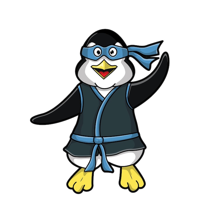 Vector penguin ninja kartun lucu