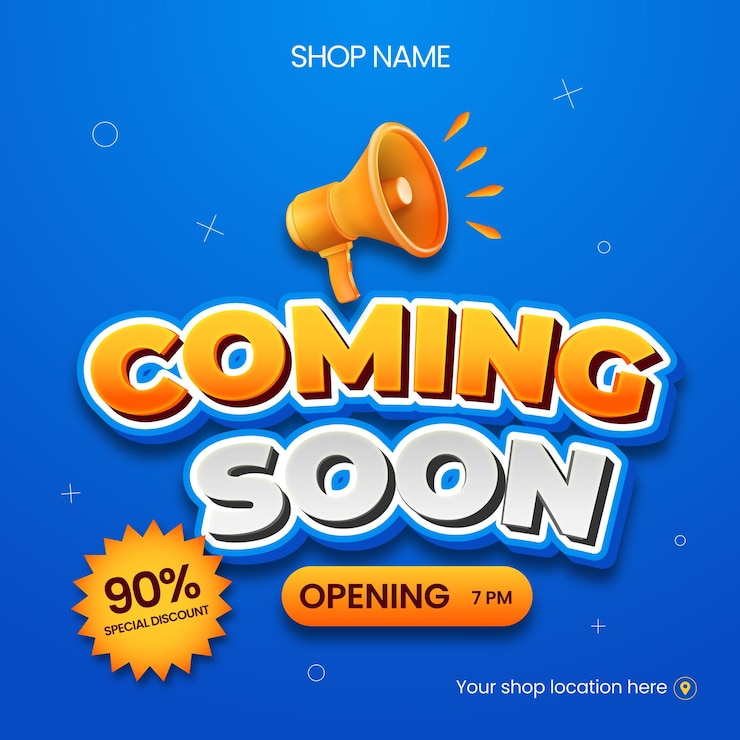 Vector pengumuman pembukaan toko akan segera hadir yang semarak dengan penawaran diskon khusus
