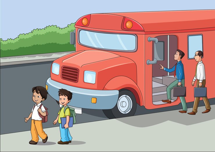 Vector people boarding on bus