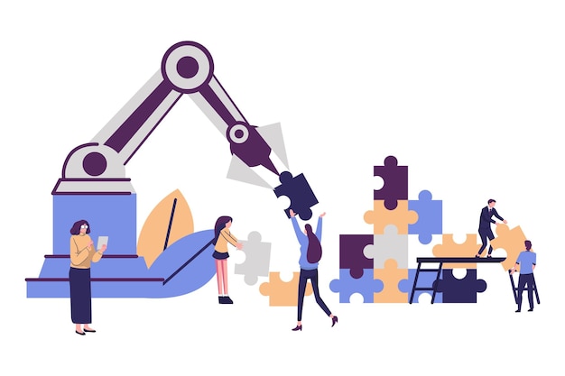 people connecting puzzle elements cooperation partnership teamwork symbol flat vector design