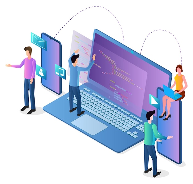 people develop mobile appspeople smartphones and computersteamwork joint programming
