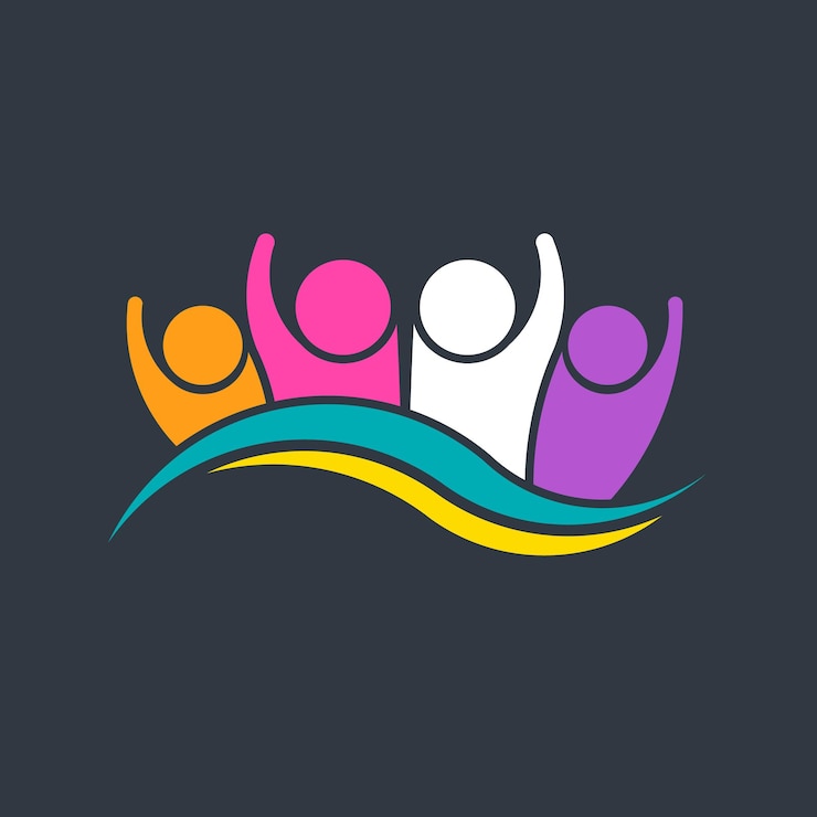Vector people group party wave logo design