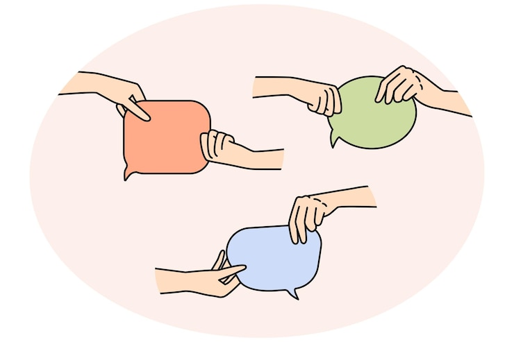 Vector people hands holding speech bubbles