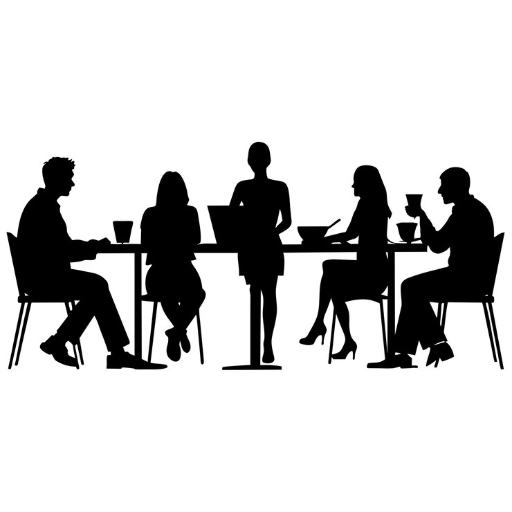 People in urban cafe on white background 4