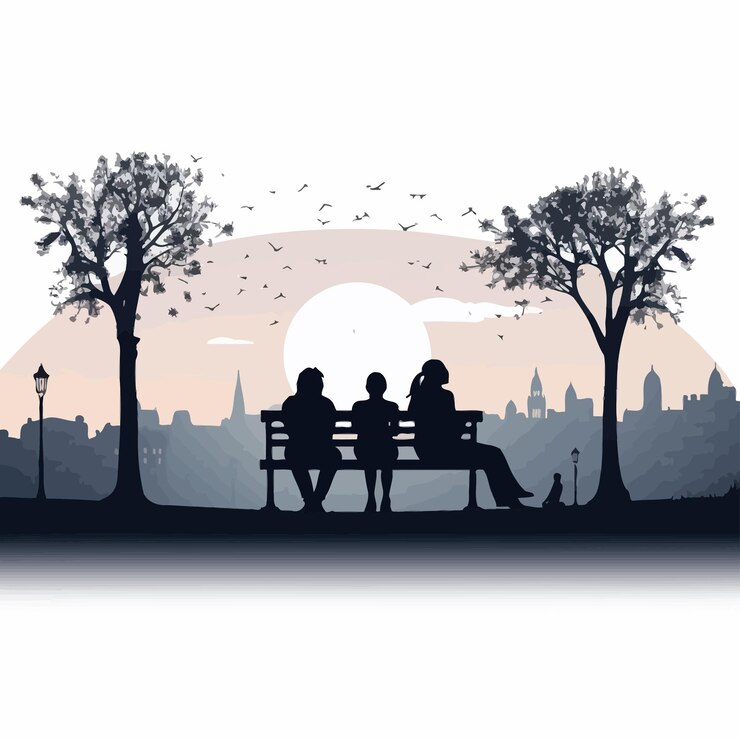 Vector people_sitting_on_bank_silhouette_vector