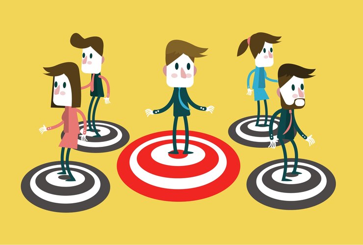 Vector people standing on a bullseye