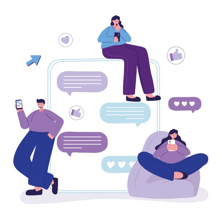 Vector people using smartphone speech bubble talk and chatting