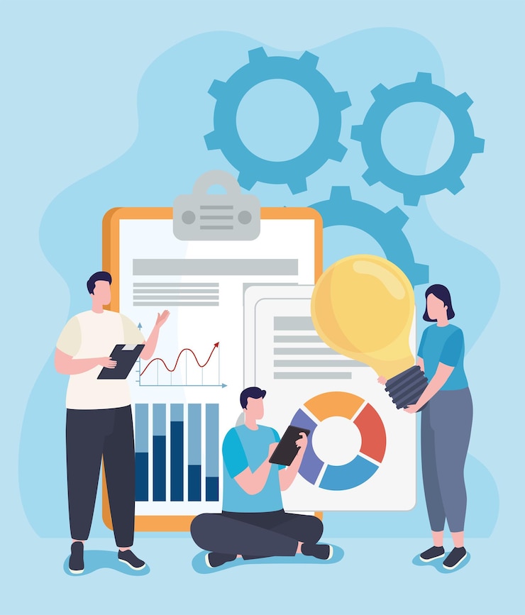 Vector people with analytics icon set