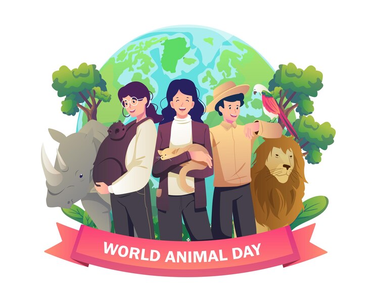 Vector people with their animal pets on world animal day and the wildlife day concept illustration
