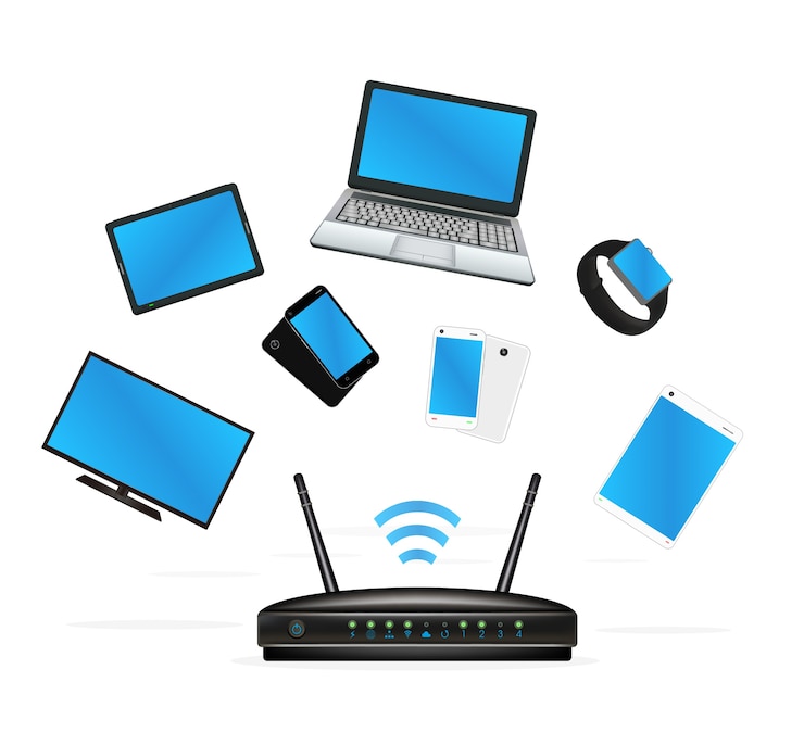 Vector perangkat pintar terhubung dengan router