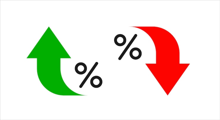 Vector percent arrow icon growth increase decrease arrow filled icons up arrows down arrows vector