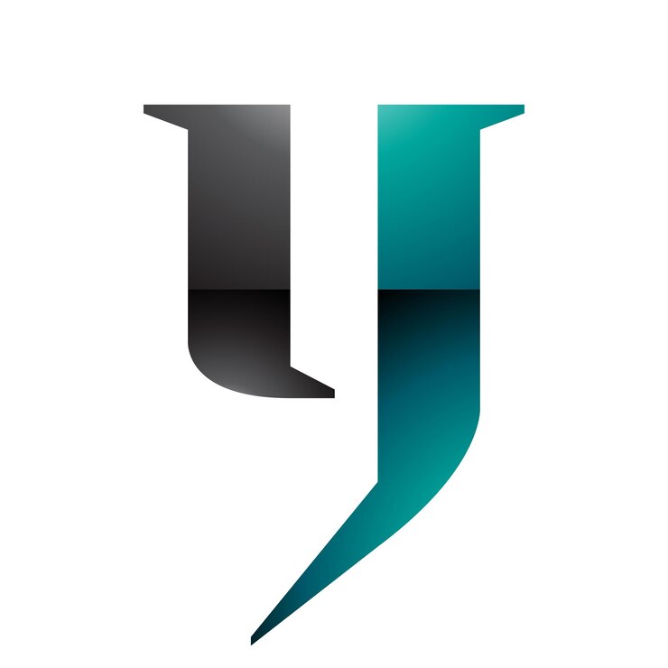 Vector persian green and black glossy lowercase letter y icon on a white background