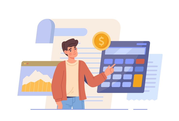 Vector person analyzes budget