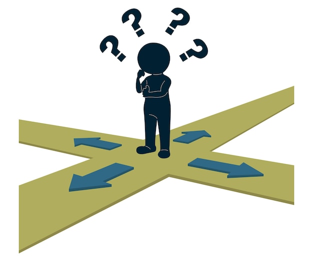 Person thinking which path to choose making decision concept illustration