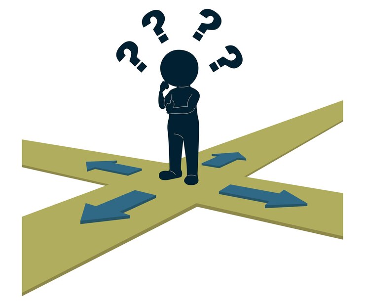 Person thinking which path to choose making decision concept illustration