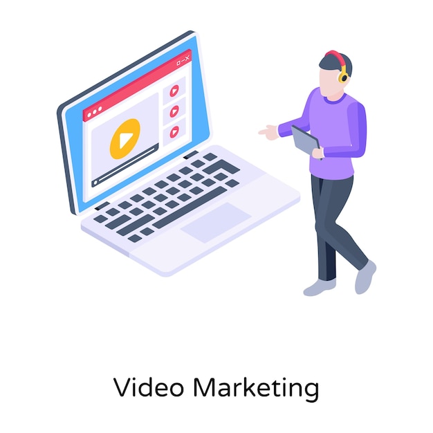 Person watching online videos an isometric icon of video marketing