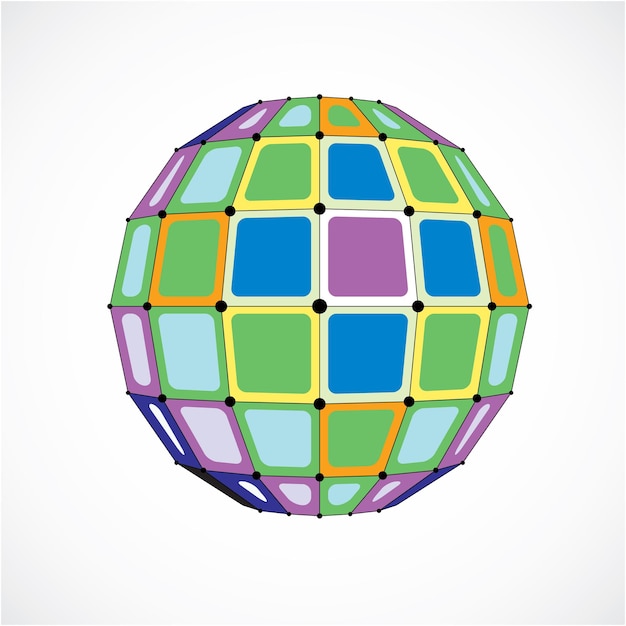 Perspective technology shape with black lines and dots connected, polygonal wireframe object. Abstract colorful faceted element for use as design structure on communication technology theme