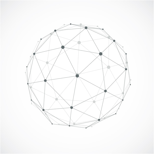 Perspective technology shape with gray lines connected, polygonal wireframe object with transparency effect. Abstract faceted element for use as design structure on communication technology theme