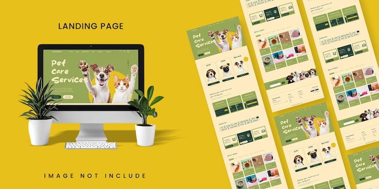 Vector pet care services landing page design