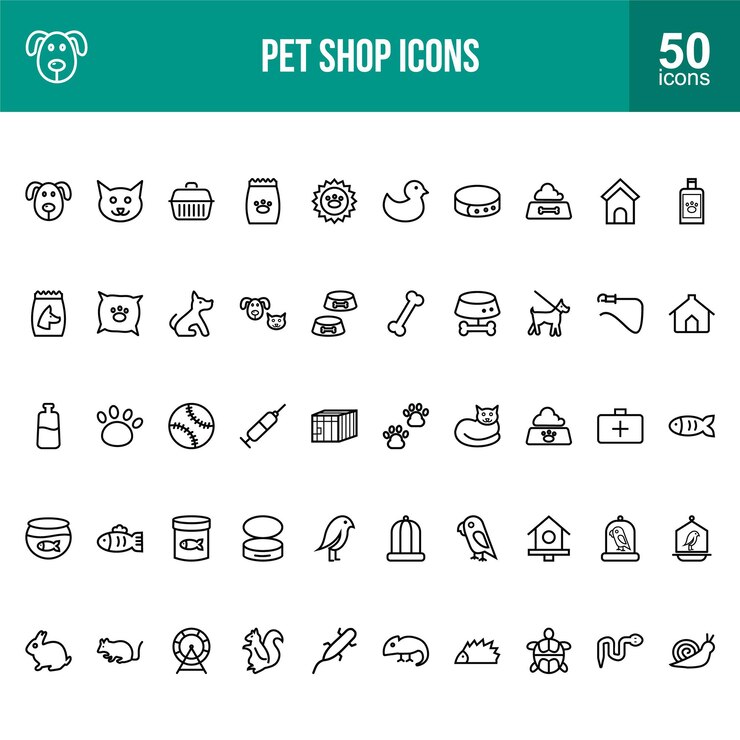 Pet Shop Line Icons for Animal Care and Pet Store Projects