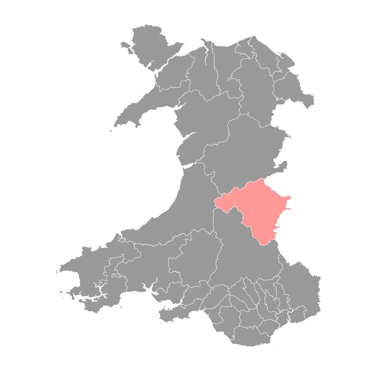 Vector peta distrik radnorshire, distrik wales, ilustrasi vektor