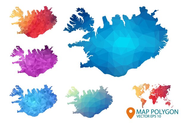 Peta Islandia Set latar belakang grafis gradien gaya poli rendah segitiga kusut geometris