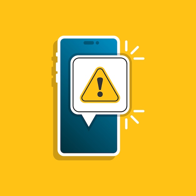 phone notifications icon in flat style smartphone with exclamation point vector illustration on isolated background spam message sign business concept
