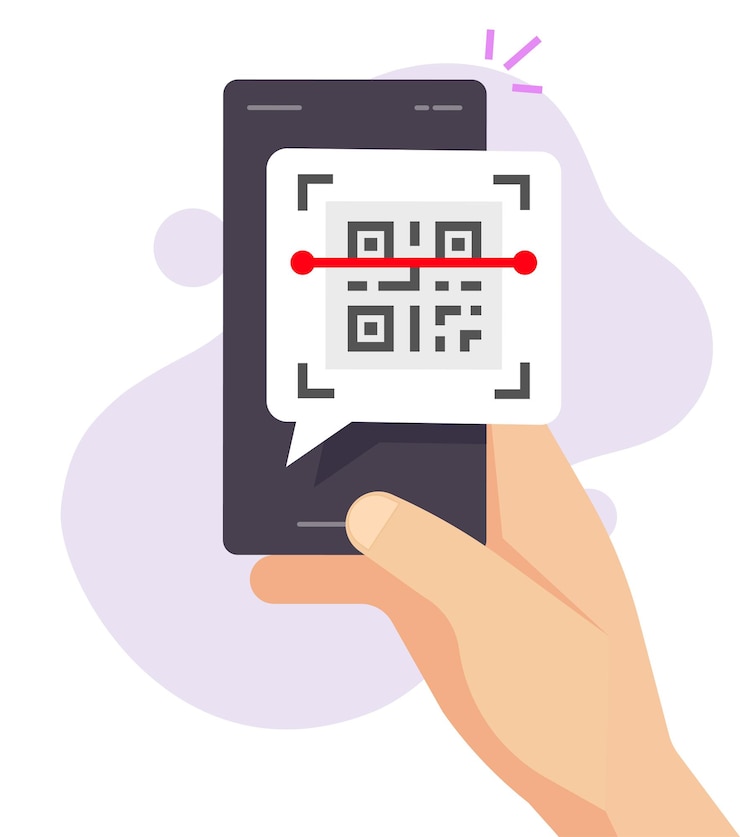 Vector phone scanning qr code via mobile app icon