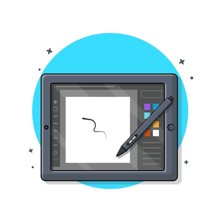 Vector photo or graphic editor app on graphic tablet and pen vector illustration