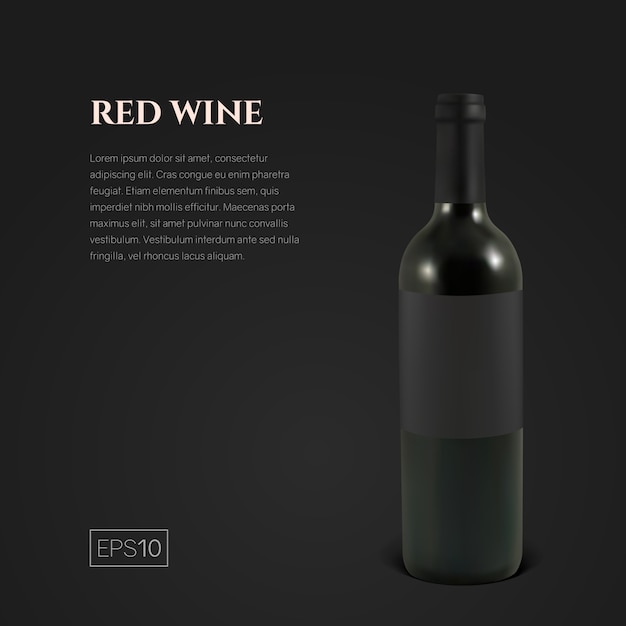 Photorealistic bottle of red wine on a black background