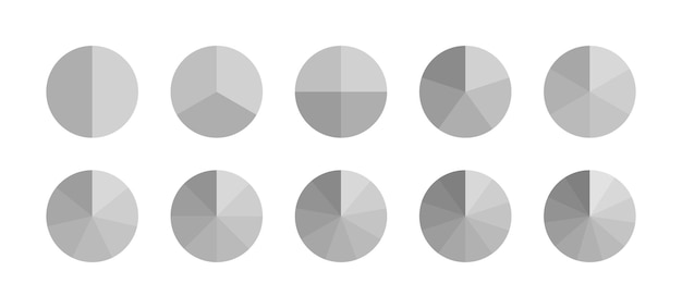 pie diagram monochrom circular structure chart circle graph piechart with segments and slices set schemes with sectors