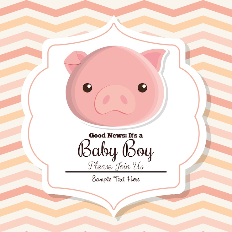 Vector pig animal cartoon baby shower card celebration 